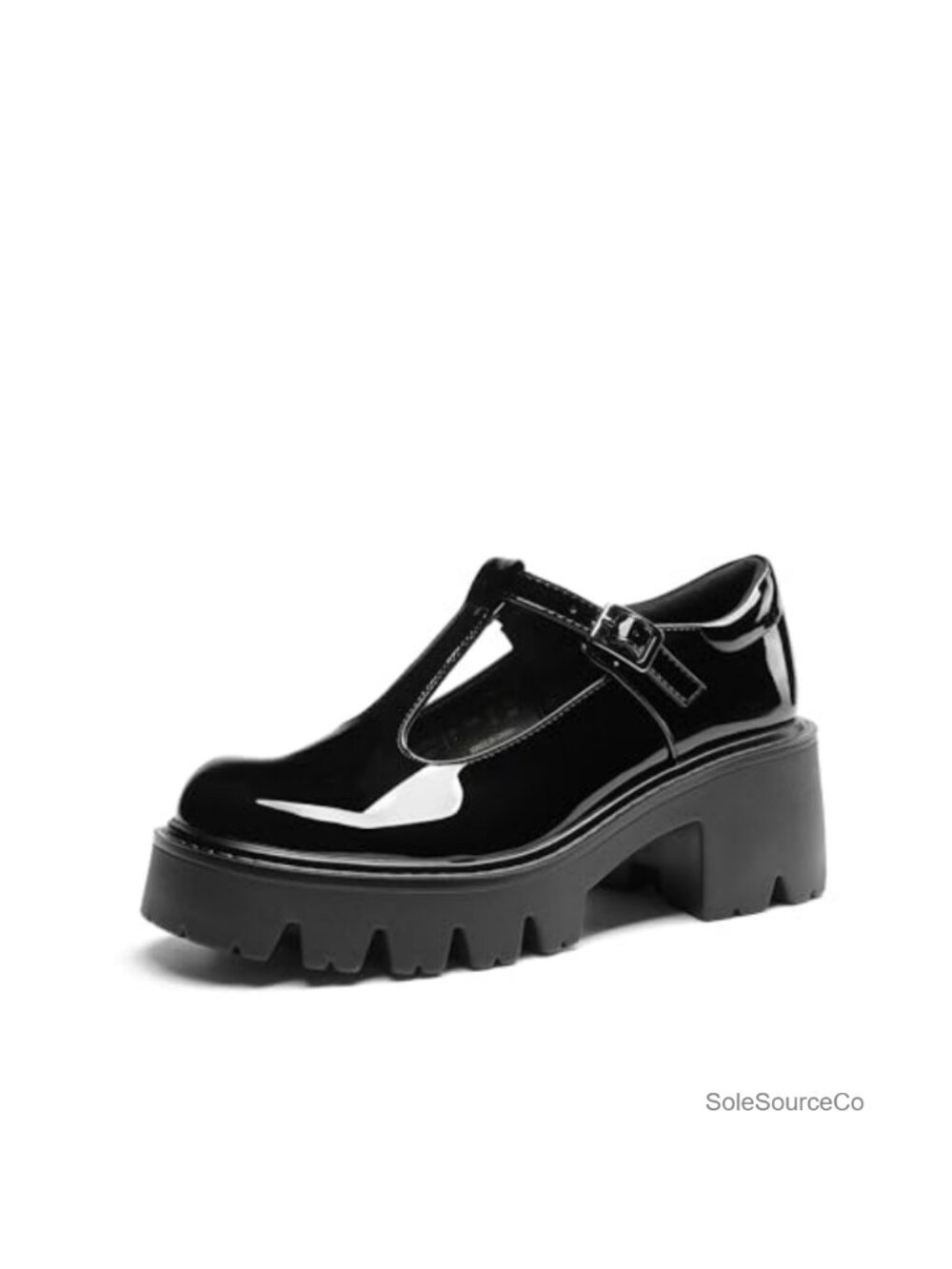 T-Strap Mary Jane Pumps with Platform Heel Faux Leather